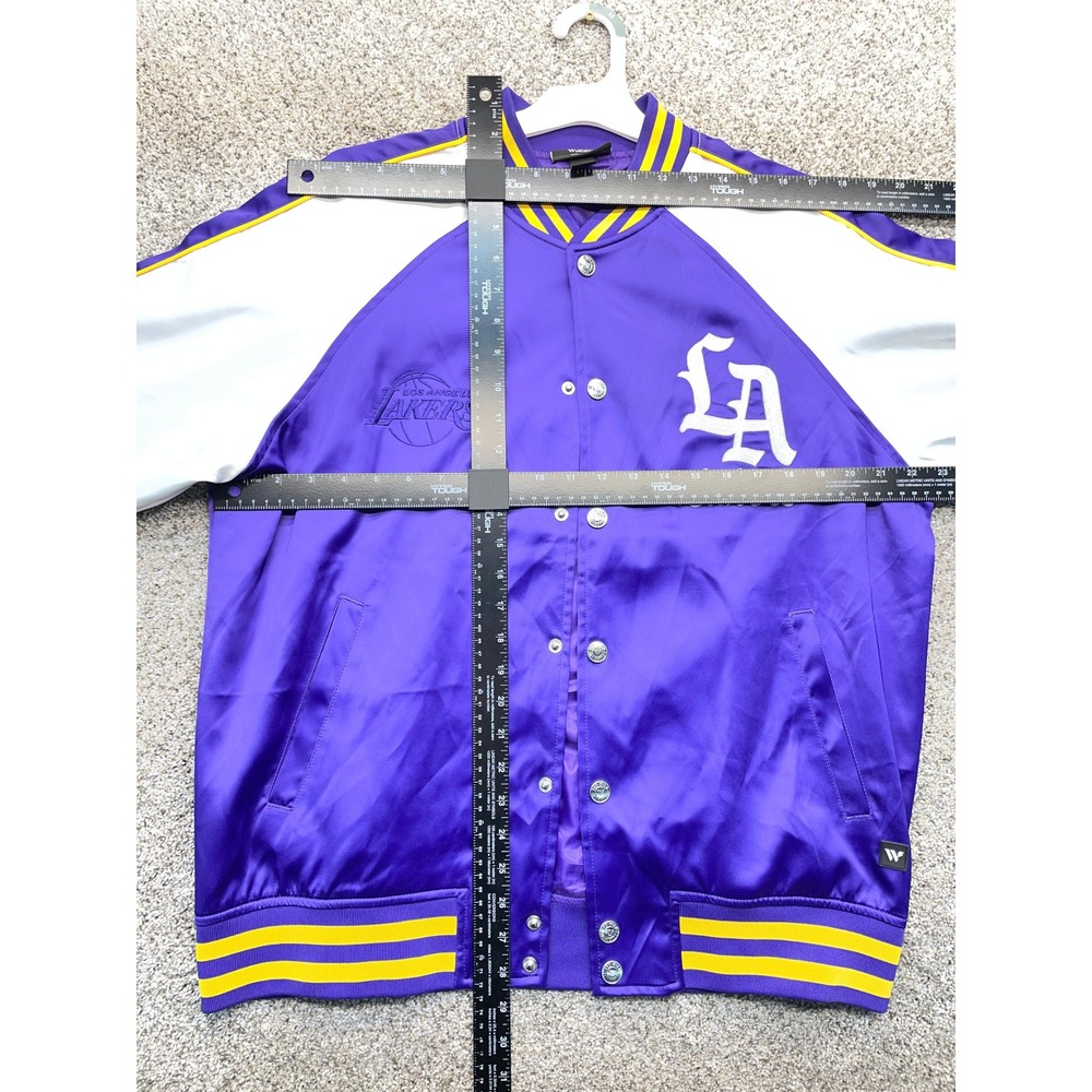 The Wild Collective Lakers Varsity Jacket M Purple NWOT Satin Bomber